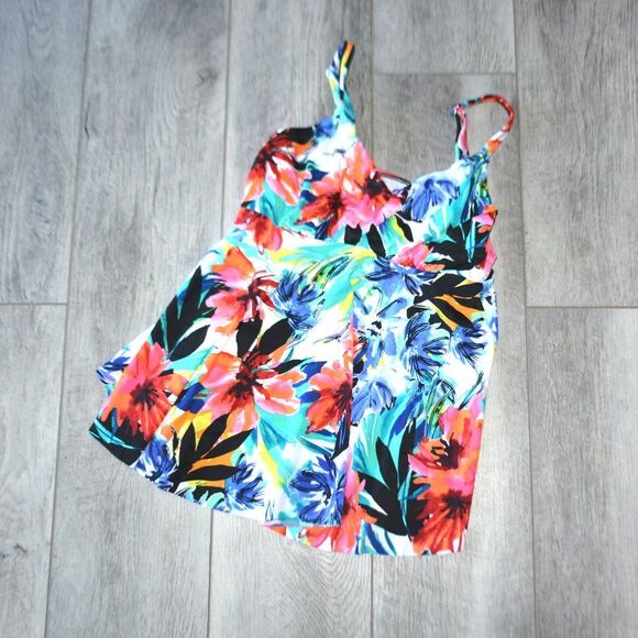 SWIM SOLUTIONS - Underwire Single Tier Floral Swim Tankini Top - Picture 3 of 4